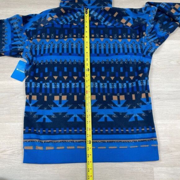 Columbia Powder Keg Fleece Pullover Jacket Mens Small Blue Aztec Southwestern - Picture 5 of 5